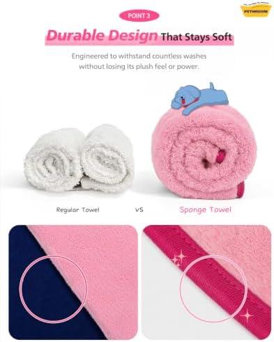 PETHROOM Pink Ultra Absorbent Pet Towel for Dog & Cat (Medium) 15.7"x31.5" - Image 6