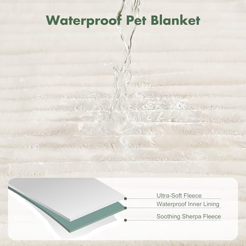 Waterproof Puppy Blankets for Small Dogs - Cozy Fleece Calming Cat Blanket for Couch Furniture Protector, Washable Dog Blankets for Indoors & Outdoors, Cream, 25"x35" - Image 3