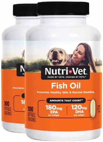 Nutri-Vet Fish Oil Supplement for Dogs,Omega 3,Fish Oil for Dogs,Pet Supplies,Pet Vitamins and Supplements,EPA DHA Formula,Puppy Vitamins,Shed Control,New Puppy Essentials,100 Count (Pack of 2) by Nutri-Vet