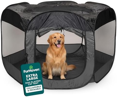 FurHaven Soft-Sided Dog & Cat Playpen, Portable Foldable Indoor & Outdoor Pet Playpen with Mesh Windows & Zippered Door, Gray, Extra Large by FurHaven