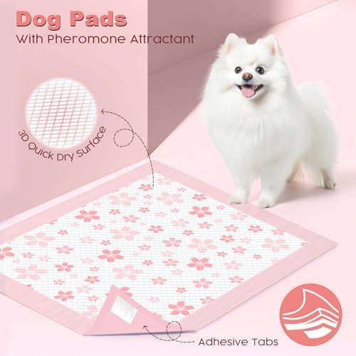 MIZOK Pink Puppy Pads with Adhesive Tabs Wee Wee Pads for Dogs 22x22in 30Ct - Image 5