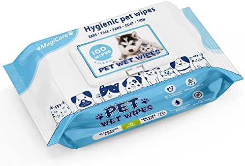 MAGICARE Pet Wipes – 100 pcs Dog Wipes – 8x8 Inch Unscented Dog Paw Cleaner Wipes for Body, Ears, Face, and Skin – Ultra Thick and Soft with Hypoallergenic Formula – Ideal Pet Wipes for Dogs & Cats by MagiCare