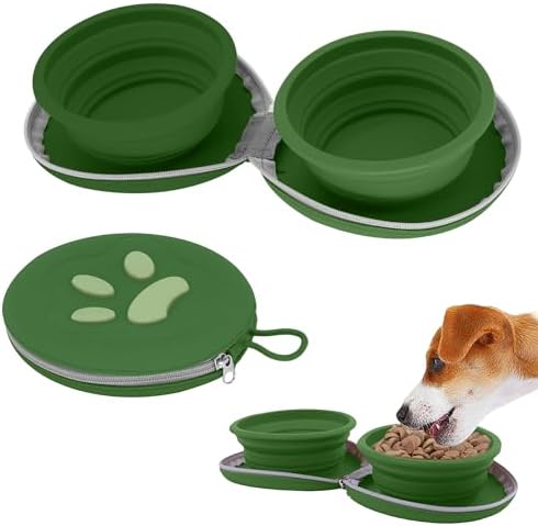 Collapsible Dog Bowls, 2-in-1 Pet Portable Travel Bowls Green by PawSailor