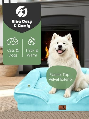 Spotted Play Orthopedic Dog Bed with Sides - Sofa Beds for Large Dogs, Supportive Foam Pet Couch Bed with Washable Removable Cover, Waterproof Lining and Non-Slip Bottom, Ice Blue - L-Plus - Image 2