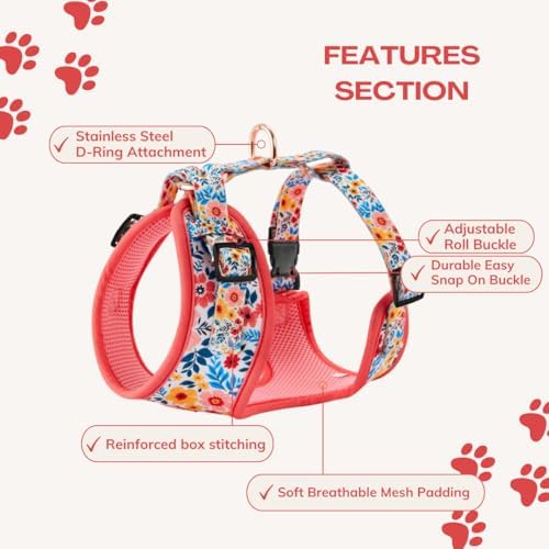 Wagging Tail Premium No Pull Dog Harness - Adjustable, Soft, Cute Dog Vest for Medium, Large & Small Dogs (Floral, Medium) - Image 4