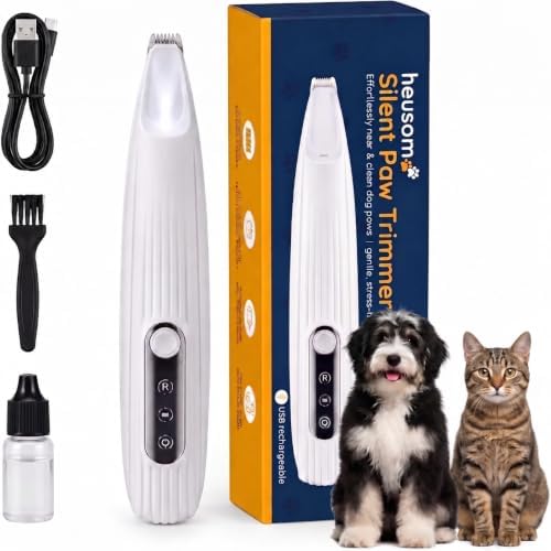 Silent Pet Paw Trimmer | Cordless Paw Trimmer for Grooming w/Light by Heusom