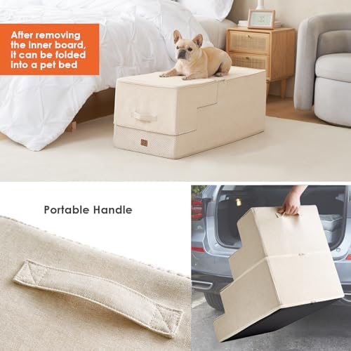 EHEYCIGA Dog Stairs for High Bed 25" H, Extra Wide Dog 5-Step, Beige - Image 6