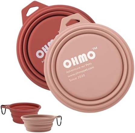 OHMO Large Collapsible Dog Bowls for Travel, 27oz, 2pcs, Coral&Brick Red by OHMO