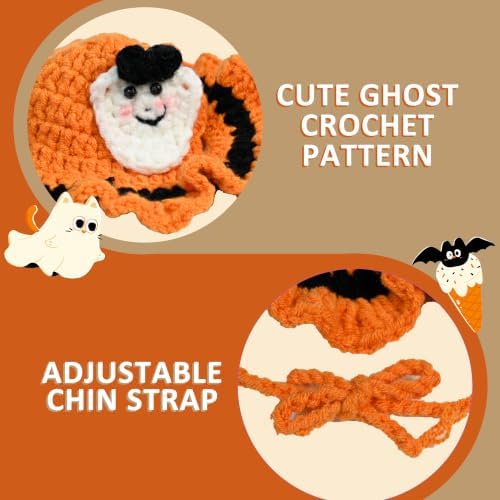 Ghost Cat Hat, Cotton & Soft Cute Knitted Hats for Cats Birthday Party Halloween Christmas Spring Puppy Hat for Small Pets (Orange,M) - Image 4