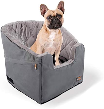 K&H Pet Products Bucket Booster Dog Car Seat, Washable Cat & Dog Car Seat, Sturdy Booster for Small to Medium Pets, 2 Safety Leashes, Small Gray/Gray by KHPetProducts