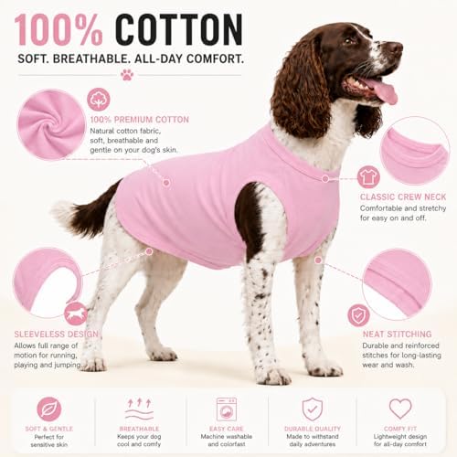 Pet Clothes Dog Clothing Blank T-Shirt Tanks Top Vests for Small Middle Large Size Dogs 100% Cotton Dog Summer Vest Classic (S, Pink) - Image 2