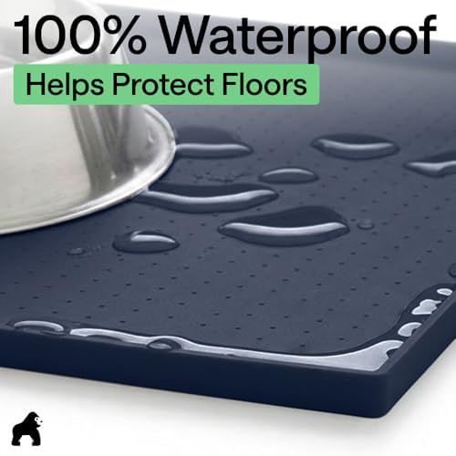GORILLA GRIP Dog Food Mat, 100% Waterproof Silicone, 16x10 Navy - Image 4