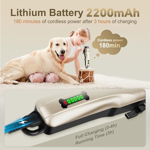 Quiet Dog Grooming Kit - 2000mAh Dog Clippers for Grooming Dog Grooming Clippers for Heavy Thick Hair Coats Waterproof Rechargeable Cordless Clippers Safe and Easy to Clean Home Pet Grooming Gold - Image 5