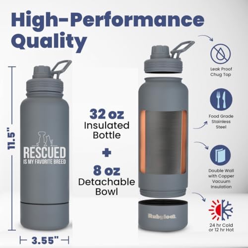 Rubyloo Dog Mom Essentials Bundle - Puffer Tote with Storage Containers (Rust) and 32 oz Water Bottle with Detachable Bowl (Rescued is My Favorite Breed) - Travel Bag and Hydration Set - Image 6