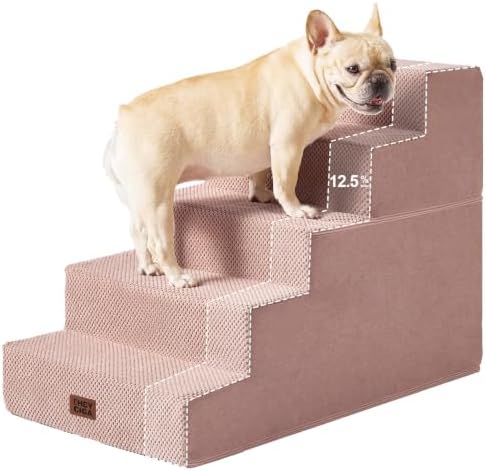 EHEYCIGA Dog Stairs for Bed 22.5" H, 5-Step Extra Wide Dog Steps, Pink by EHEYCIGA