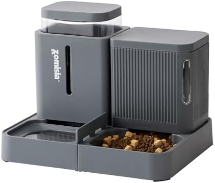 ZOMISIA Gravity Cat Feeder and Water Dispenser, 0.8 Gallon x 2, Grey by Zomisia