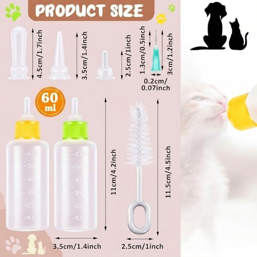 Tondiamo 17 Pcs Puppy Kitten Bottle Feeding Kit Nursing Milk, Yellow Green - Image 2