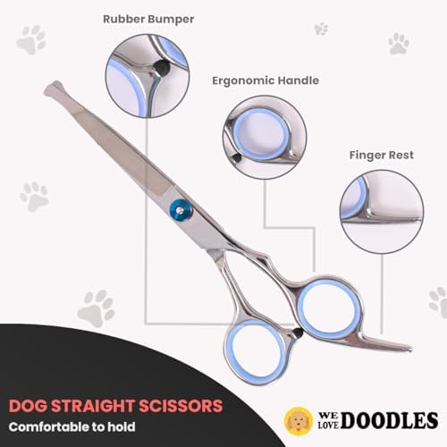 Dog Grooming Scissors Kit with Rounded Blunt Tips, Straight, Curved & Thinning Shears, Tools for Goldendoodles, Poodles & Doodles, Professional Grade Stainless Steel, 4 Pc Set [We Love Doodles] - Image 5