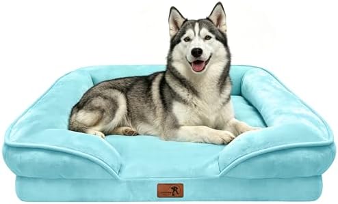 Spotted Play Orthopedic Dog Bed with Sides - Sofa Beds for Large Dogs, Supportive Foam Pet Couch Bed with Washable Removable Cover, Waterproof Lining and Non-Slip Bottom, Ice Blue - L-Plus by Spotted+Play