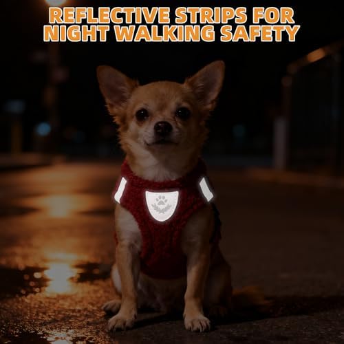 KOOLTAIL Christmas Plush Small Dog Harness and Leash Set, Warm Fleece No Pull Puppy Vest for Winter, Lightweight Reflective Step in Pet Harness for Medium Sized Dogs Boy Girl Outdoor Walking, Red S - Image 6