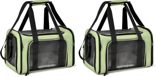Henkelion Pet Carrier for Small Medium Cats Dogs Puppies up to 15 Lbs, Airline Approved Small Dog Carrier Soft Sided, Collapsible Travel Puppy Carrier - Green (Pack of 2) by Henkelion