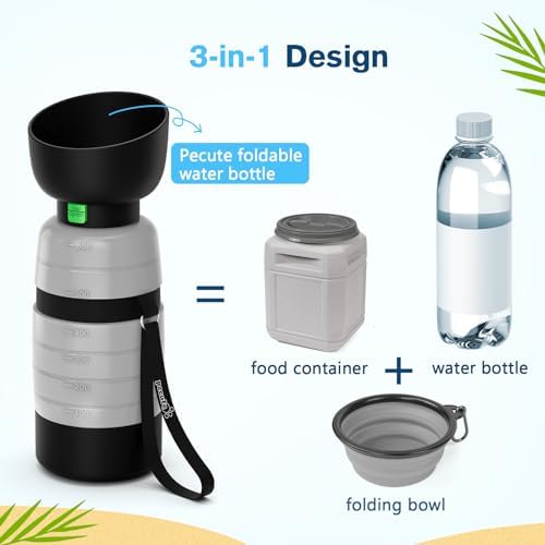 Pecute Upgraded 22 oz Dog Water Bottle with 5 oz Food Container, Portable Dog Travel Water Bottle Dispenser, Leakproof, BPA Free, Lightweight, Pet Water Bottle Bowl for Outdoor Walking Hiking Camping - Image 2