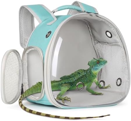 Guinea Pig Backpack Carrier, Bearded Dragon Carrier Backpack with Clear Bubble Window,Small Animal Travel Backpack for Hedgehog Rat，Chameleon,Rabbit,Sugar Glider,Airline Approved (Green, Backpack) by WEVONIGU