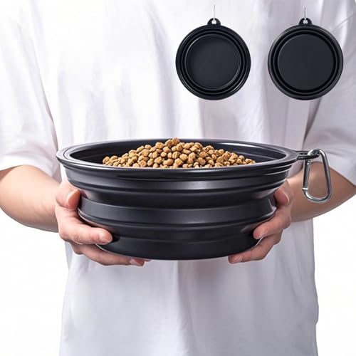 Extra Large Dog Bowl Pet Collapsible Bowls, 2 Pack Collapsible Dog Water Bowls for Large Dogs, Portable Pet Feeding Water Dish for Walking Parking Traveling with 2 Carabiners (Black+Black, Jumbo) by SLSON