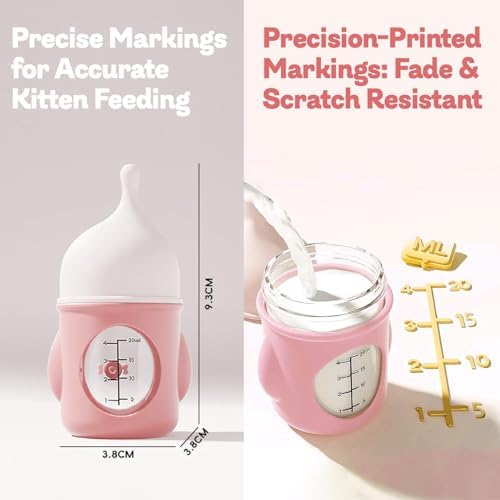 Ergonomic Pet Nursing Bottle,Puppy Bottles for Nursing Puppy Milk - 20ml Slow Flow Kitten Bottle Feeding kit for Newborn Kittens/Puppies/Small Animals, Easy-Clean Silicone Feeder (‌Pink‌) - Image 2