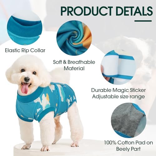 Kuoser Dog Recovery Suit, Female Male Spay Neuter Surgery Suit, Cloud, XS - Image 2