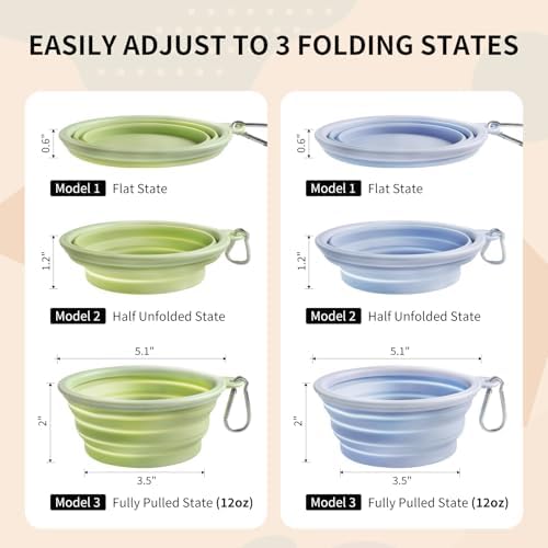 Collapsible Dog Bowls 2-Pack, Portable Travel Dog Bowl with Carabiner, Food-Grade Silicone Pet Bowl for Hiking, Walking (Macaron Blue and Green) - Image 6