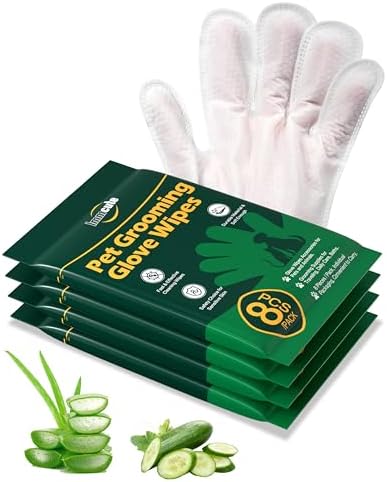 32 PCS Unscented Extra Thick Pet Bathing Wipes for Dogs & Cats, Dog Wipes Washing Gloves, Cleaning & Deodorizing Grooming Gloves for Daily Care and Traveling with EDI Water, Glycerin, Aloe Extract by IMMCUTE