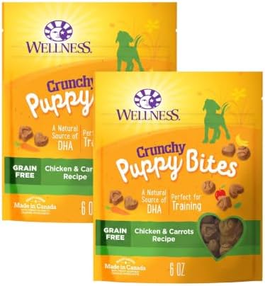 Wellness Crunchy Puppy Bites Dog Training Treats, Natural, Grain Free, Chicken and Carrot Recipe, 6 oz Bag (Pack of 2) by WellnessNaturalPetFood
