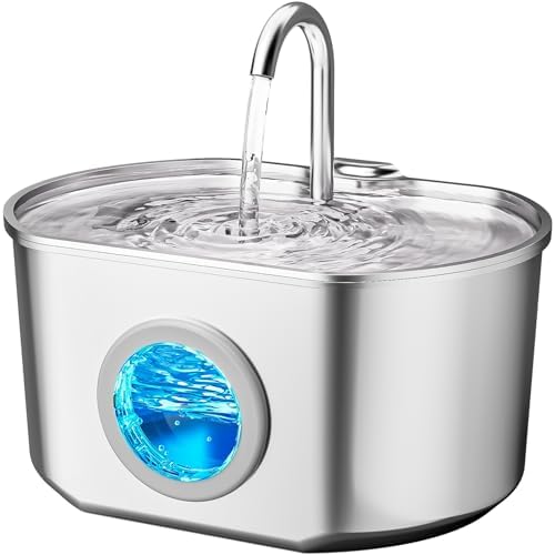 Cat Water Fountain Stainless Steel: 74oz/2.2L Cat Fountain for Drinking by Neareal