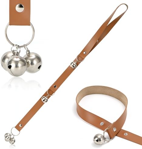 Luckyiren Brown Leather Hanging Door Bells for Dogs to Ring to Go Potty Training Doorbells Tools to Go Outside Dog Accessories Upgraded Puppy Essentials for Home (Silver Jingle Bells) - Image 2