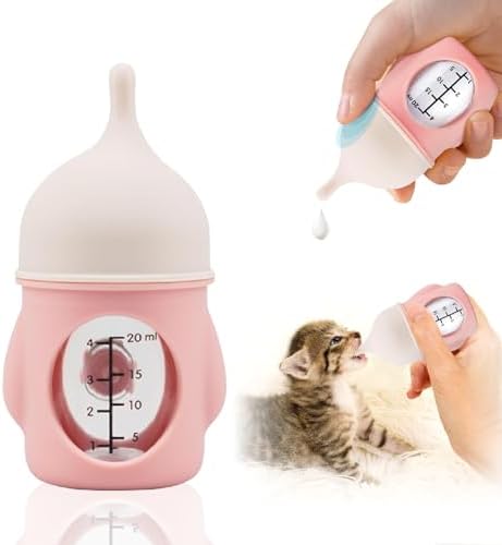 Ergonomic Pet Nursing Bottle,Puppy Bottles for Nursing Puppy Milk - 20ml Slow Flow Kitten Bottle Feeding kit for Newborn Kittens/Puppies/Small Animals, Easy-Clean Silicone Feeder (‌Pink‌) by Unknown