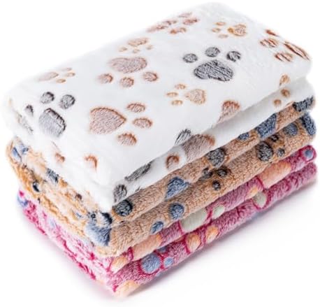 1 Pack 3 Blankets Super Soft Fluffy Premium Fleece Pet Blanket Flannel Paw Printed Throw for Dog Puppy Cat (Medium 30x20'', Brown, Pink, White) by CADONO