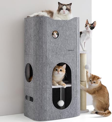 Bedsure 3-Level Cat Tree for Indoor Cats with Scratching Post,Grey by BEDSURE