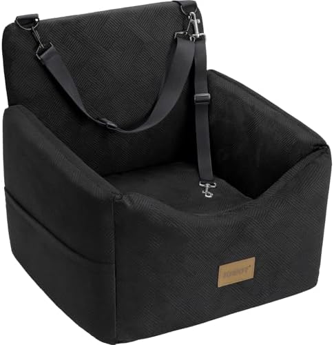 JOEJOY Dog Car Seats for Small Medium Dogs Under 35lbs, Dog Booster Seat with Detachable Washable Cover and Cushion, Memory Foam Pet Car Seat with Safety Belt and Storage Pockets (Black) by JOEJOY
