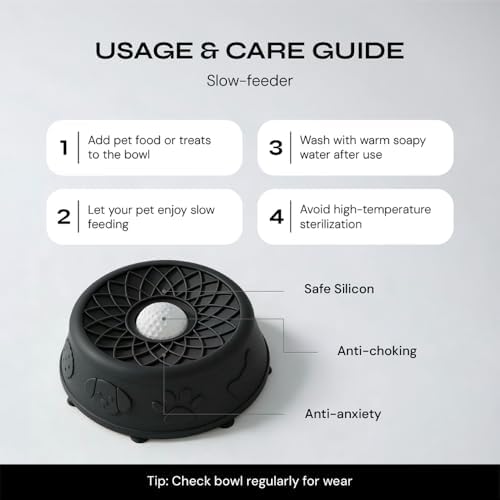 Slow Feeder Dog Bowl with Rolling Ball, No Spill Silicone Pet Lick Bowl for Dogs and Cats, Anti Slip Suction Base, Interactive Pet Feeder for Slower Eating and Cleaner Mealtime (Black) - Image 5