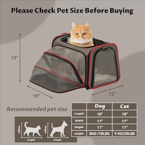 Petsfit Expandable Cat Carrier Dog Carriers,Airline Approved Soft-Sided Portable Pet Travel Washable Carrier for Kittens,Puppies,Removable Soft Plush mat and Pockets,Locking Safety Zippers - Image 3