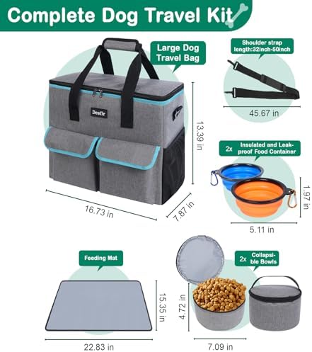 Dog Travel Bag - Dog Travel Kit for a Weekend Away Set Includes Pet Travel Bag Organizer for Accessories, 2 Collapsible Bowls, 2 Travel Food Container - Image 2