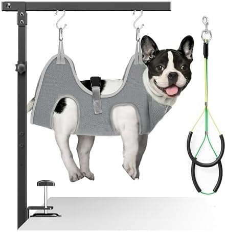 Adjustable Dog Grooming Arm with Clamp, 26″–40″ Height, S Hammock with Back Buckle, No-Sit Grooming Restraint for Small & Medium Dogs by niffgaff