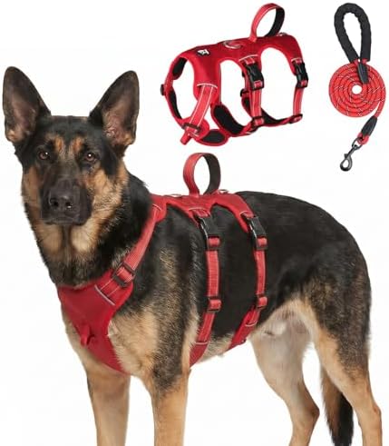Escape Proof Dog Harness and Leash Set,Soft Padded Full Body Pet Harness, No Pull Reflective Adjustable Dog Vest with Handle, Easy Control Dog Harness for Medium Large Dogs Training Walking Running by Unknown