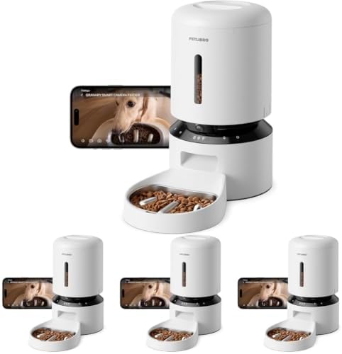 PETLIBRO Automatic Cat Feeder with Camera,Auto Food Dispenser,1080P HD Video w/Night Vision,5G WiFi w/2-Way Audio,Stainless Steel Slow Food Tray-Small Dog, 5L-with Camera & Slow Feed Bowl (Pack of 4) by Unknown