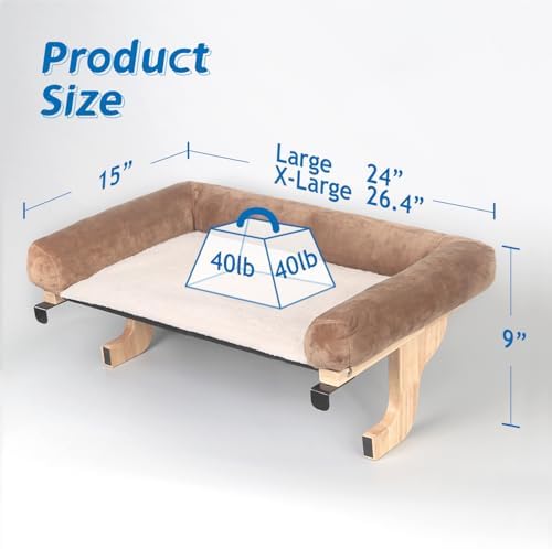 Zakkart Cat Perch for Windowsill with Bolsters (Natural Wood/Brown, XL) - Image 7