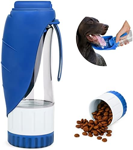 TIOVERY Upgraded Dog Water Bottle, Portable Dog Cat Puppy Pet Water Dispenser Feeder with Drinking Cup and Food Container Leak Proof for Outdoor Walking, Travel, Hiking 12OZ Blue by TIOVERY