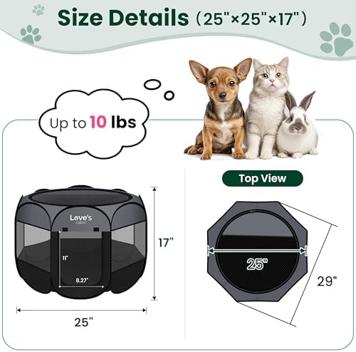 Love's cabin Pet Puppy Dog Playpen, Small Dog Tent Crates Cage Indoor/Outdoor, Portable Playpen for Cat, Foldable Pop Up Dog Kennel Playpen with Carring Case, Removable Zipper Top, Dark Grey - Image 3