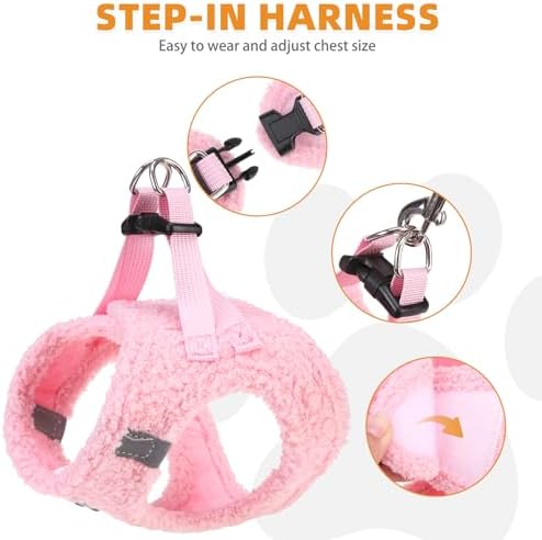 KOOLTAIL Plush Small Dog Harness and Leash Set, Warm Fleece No Pull Puppy Vest for Winter, Lightweight Reflective Step in Pet Harness for Medium Sized Dogs Boy Girl Outdoor Walking Cute Soft, Pink M - Image 3