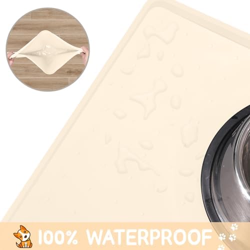 MateeyLife Silicone Cat & Dog Food Mat for Floors Waterproof, Anti-Slip Dog Bowl Mats for Food and Water, Pet Feeding Mats with Lip to Prevent Spills, Pet Placemat for Messy Drinkers to Protect Floors - Image 5